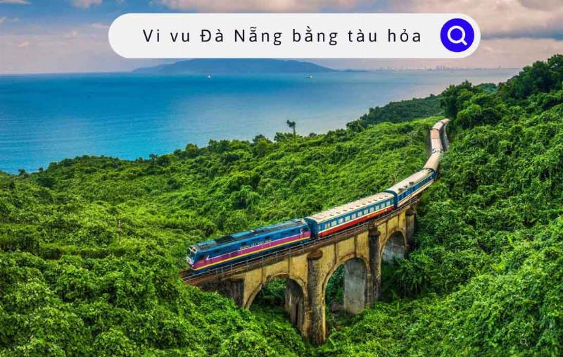 Hình ảnh tàu hỏa di chuyển trên đường ray, gợi ý phương tiện đến Quảng Trị.